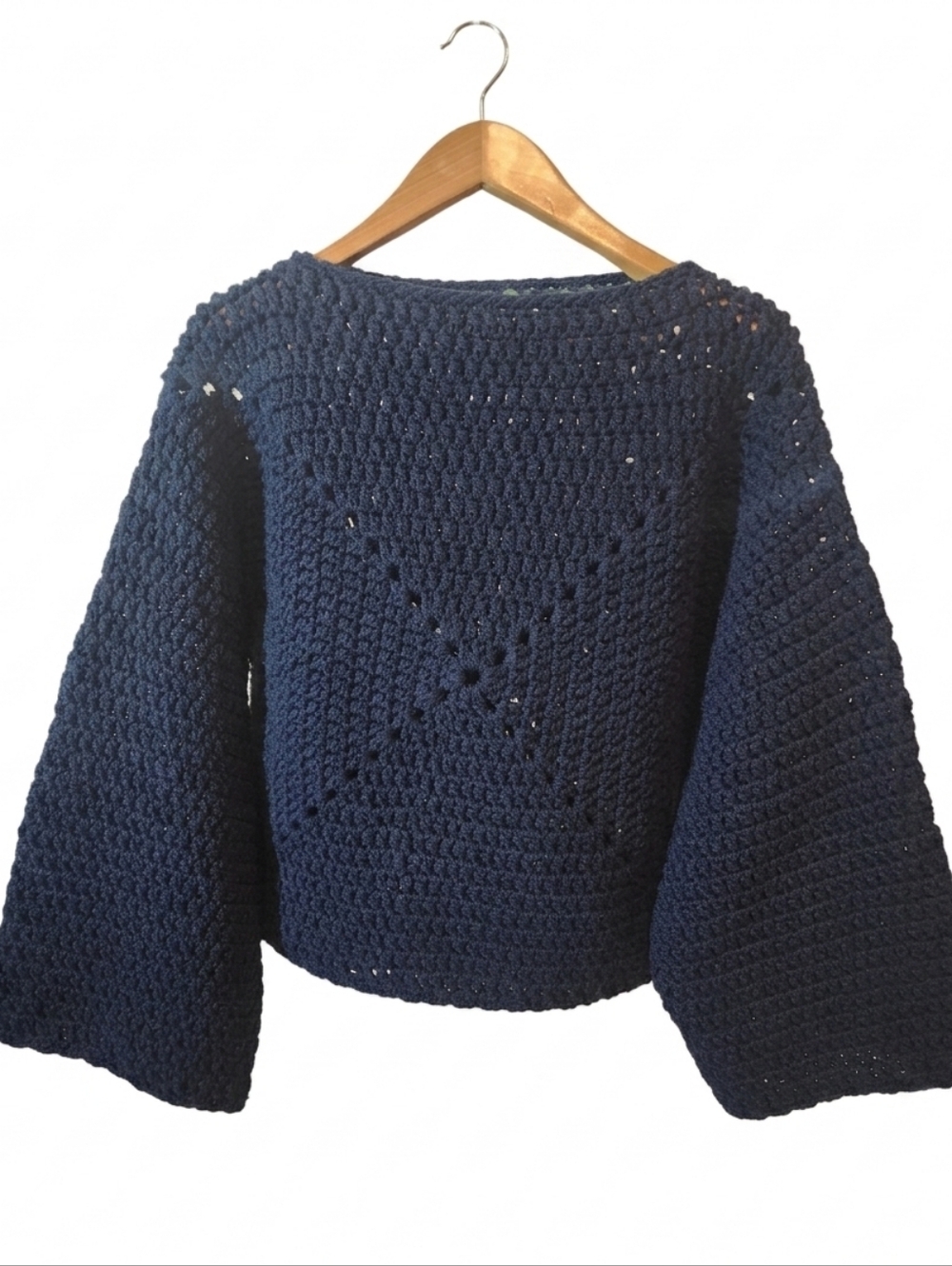 OOAK Handmade Crochet Hexagon Pullover - Navy Jewel Tone Boho Sweater - M/L